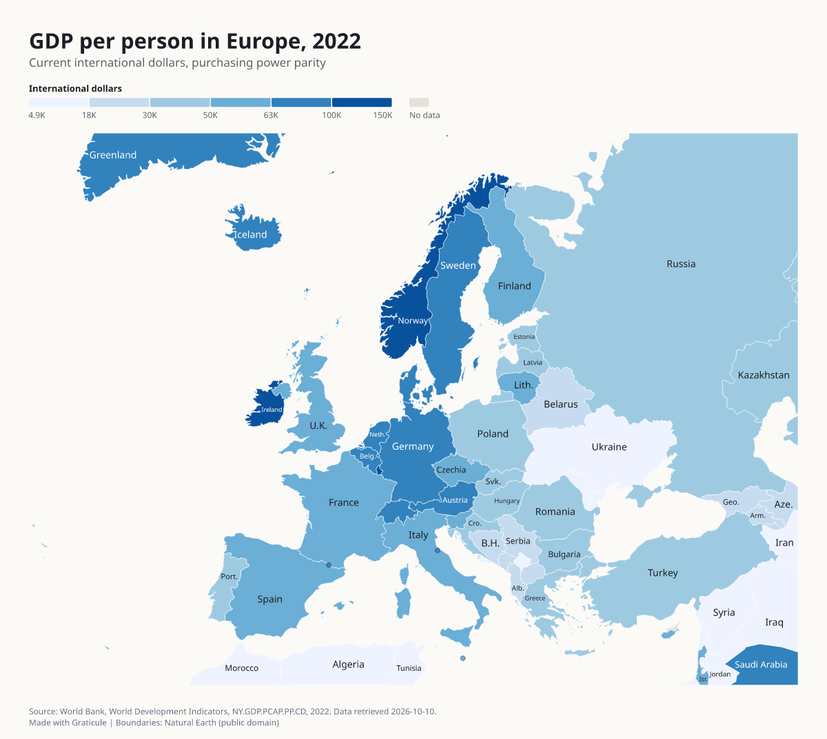 GDP per person in Europe, 2022