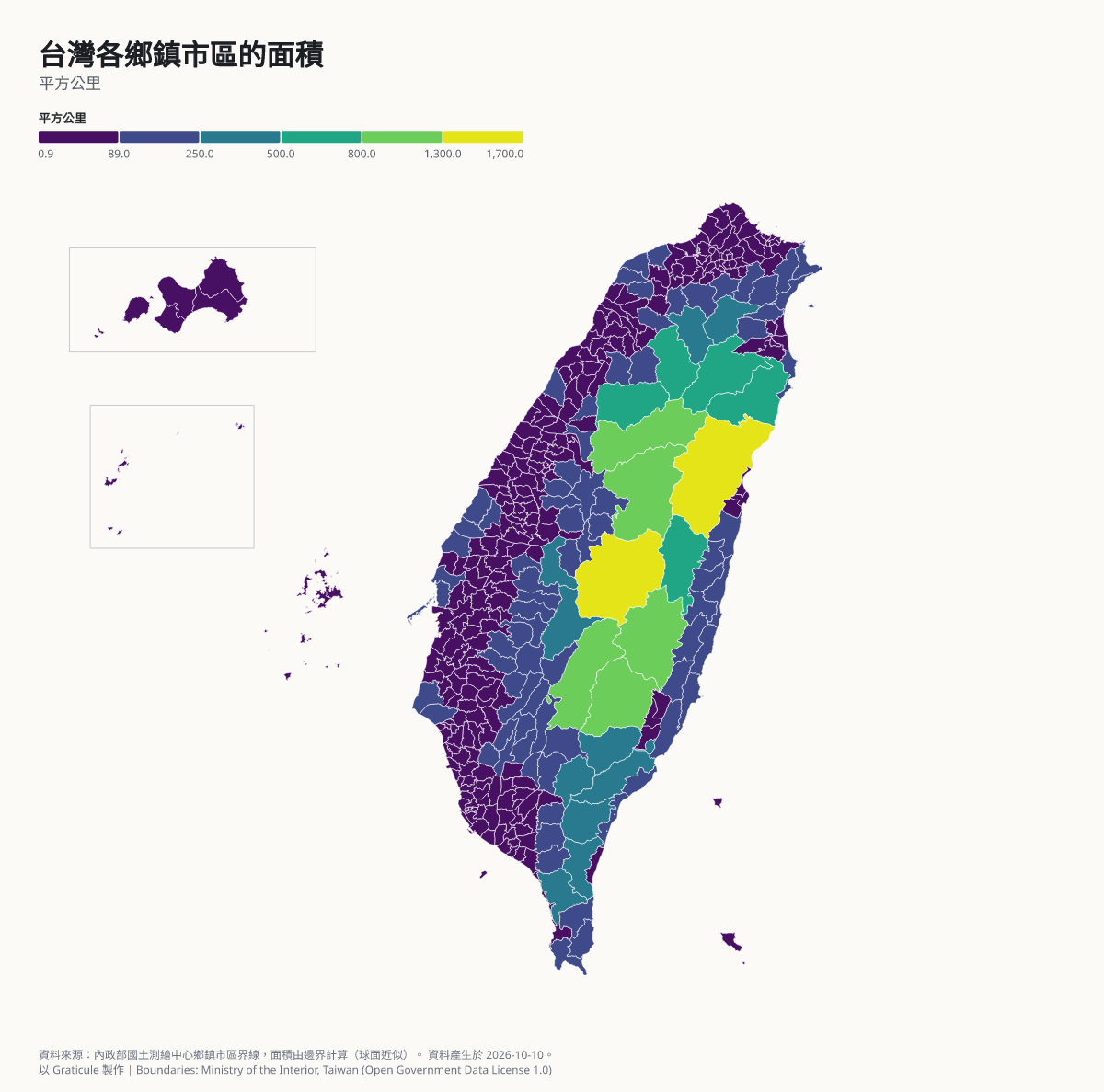 台灣各鄉鎮市區的面積