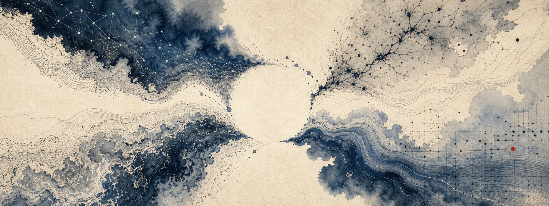 Four indigo currents meeting around a clear centre